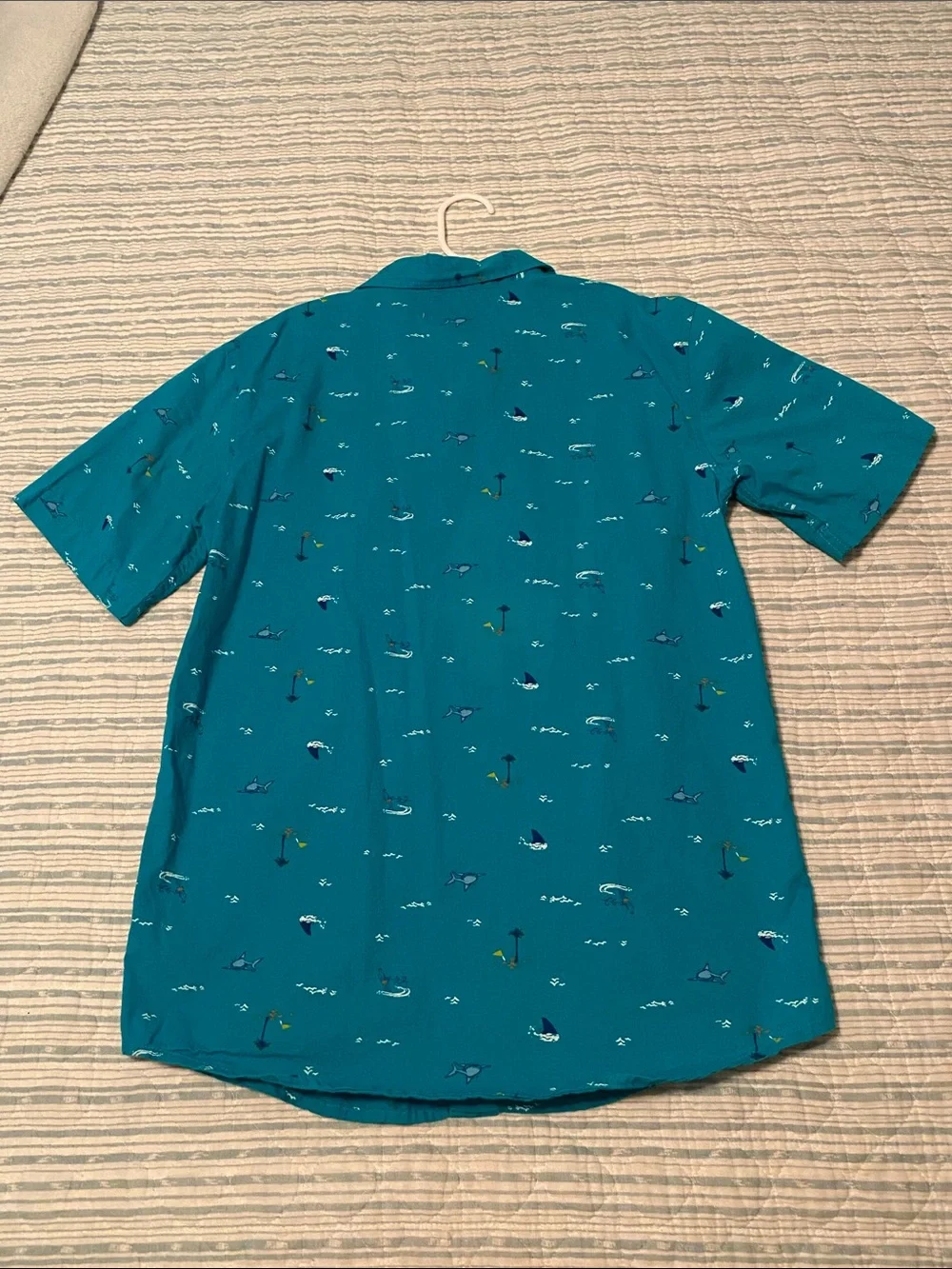 Old Navy Teal Short-Sleeve Button-Down Shirt with Nautical Coastal Print
